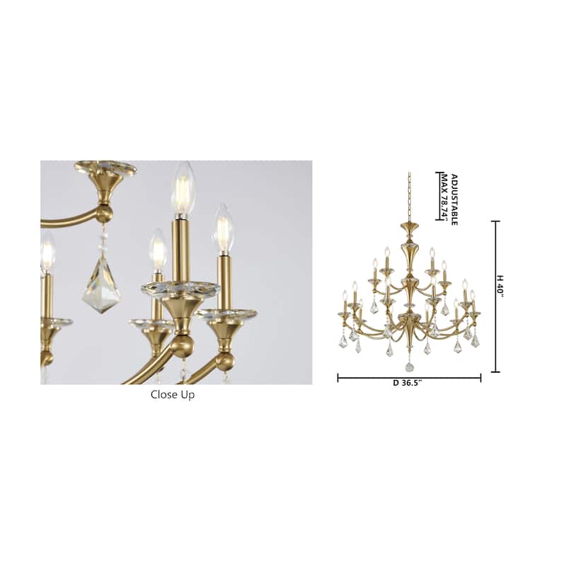 15-Light Satin Brass Chandelier With Clear And Champagne Crystals