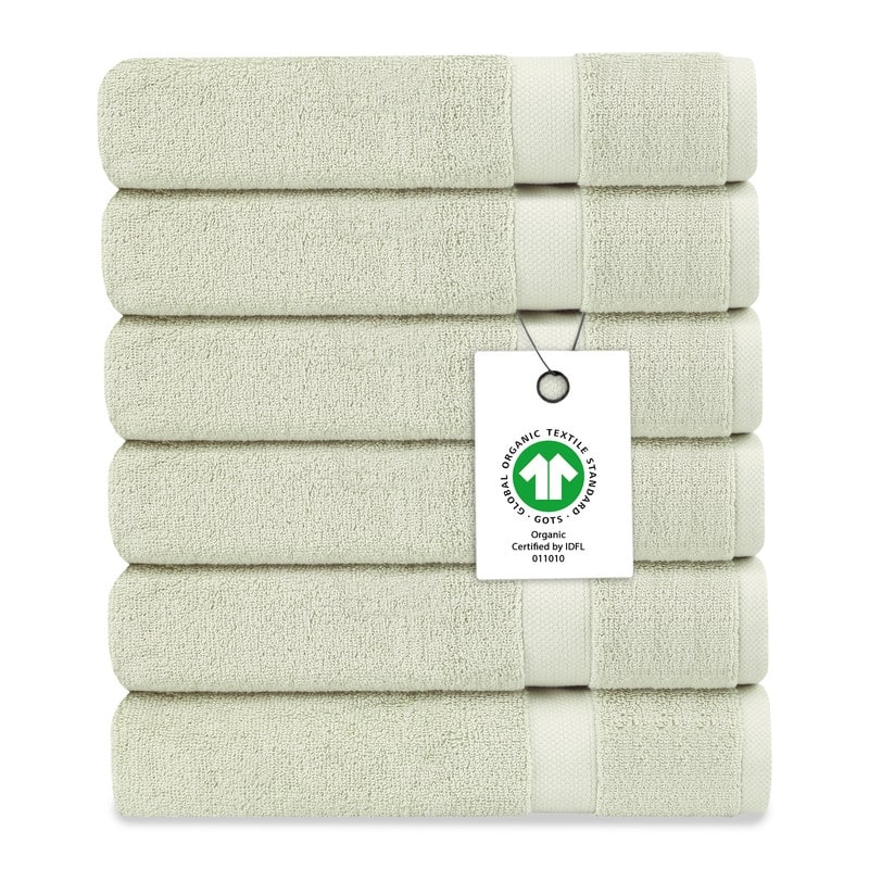 Delara Organic Cotton Luxuriously Plush Washcloths Pack of 6 |GOTS & OEKO-TEX Certified |650 GSM Long Staple | Quick Dry & Soft - Green Tint