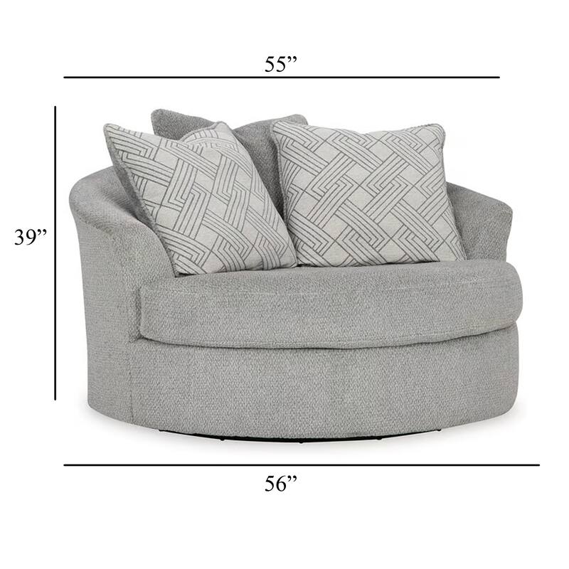 Viney Swivel Round Oversize Chair, 3 Pillows, Cement Gray Polyester