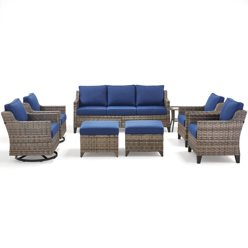 Pocassy Outdoor All-Weather Outdoor Sofa, Swivel Chair, Ottoman Sets