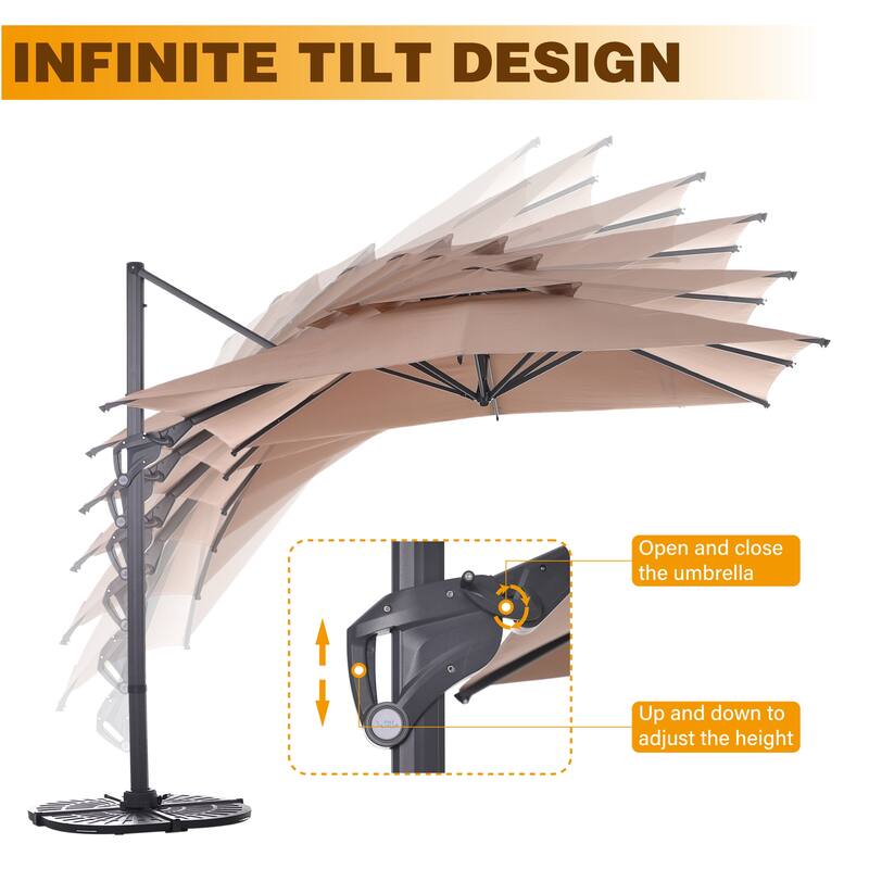 10FT Patio Cantilever Offset Umbrella with 360-degree Rotation Aluminum Umbrella with Base