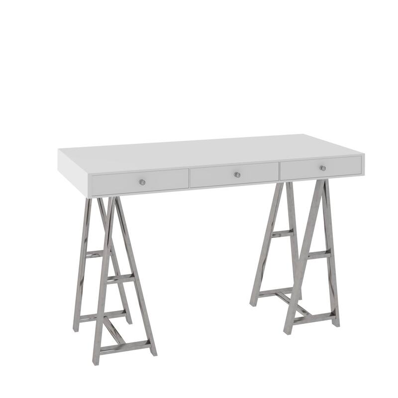 Modrest Ostrow White & Stainless Steel Desk