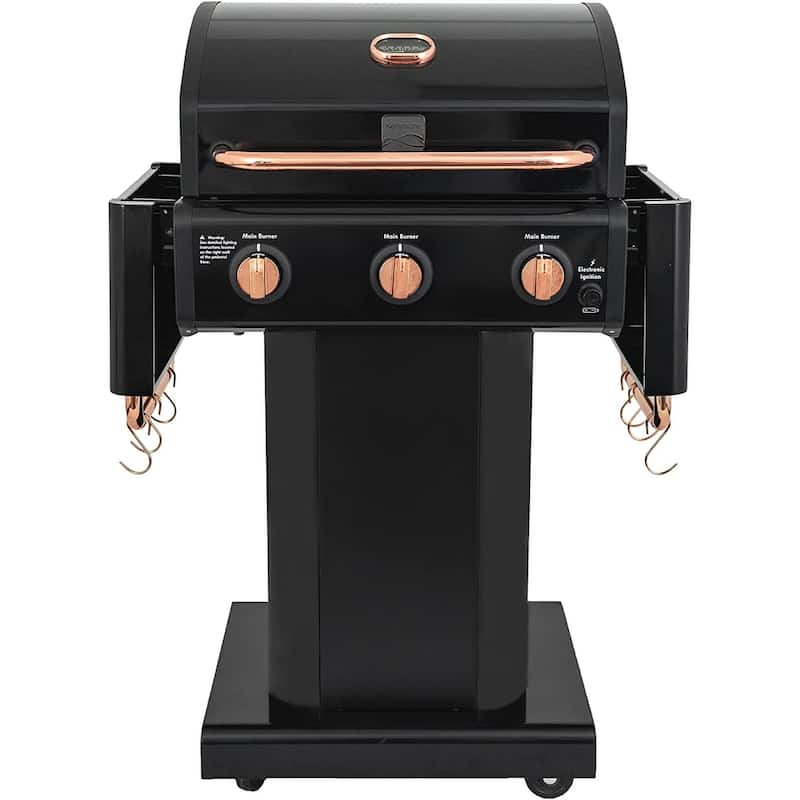 Kenmore 3-Burner Propane Gas Grill with Foldable Side Tables in Black/Copper