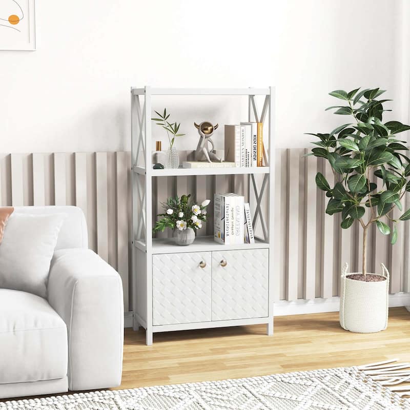 Costway Bathroom Storage Cabinet with Open Shelves & Double Doors - See Details