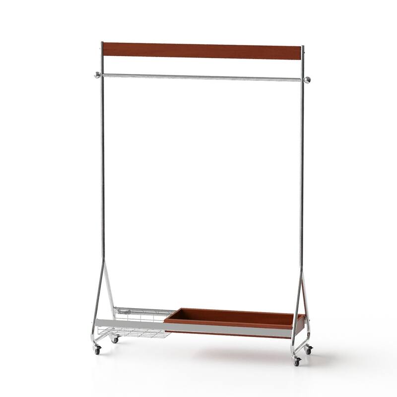 Antique American Style Clothes and Hat Rack with Storage Shelf, Portable Stainless Steel Floor Stand