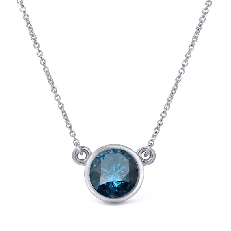 Auriya 1/2ctw Round Solitaire Blue Diamond Necklace 14k Gold Bezel-set (I1-I2) - White