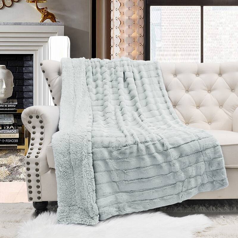 Solid Color SuperMink FauxFur Throw - 60" x 80" - Grey Down