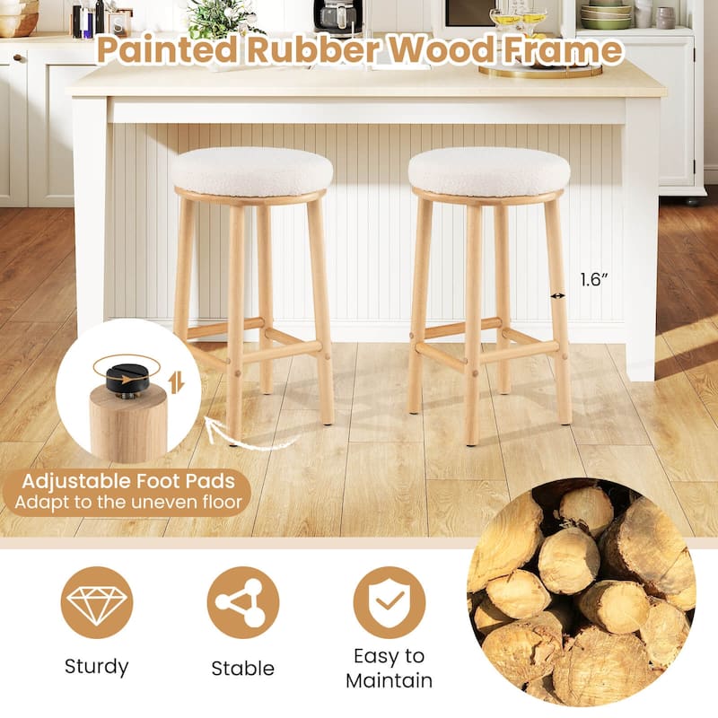 Costway 27" Bar Stools Set of 2/4 Upholstered Barstools with Boucle - 2 PCS