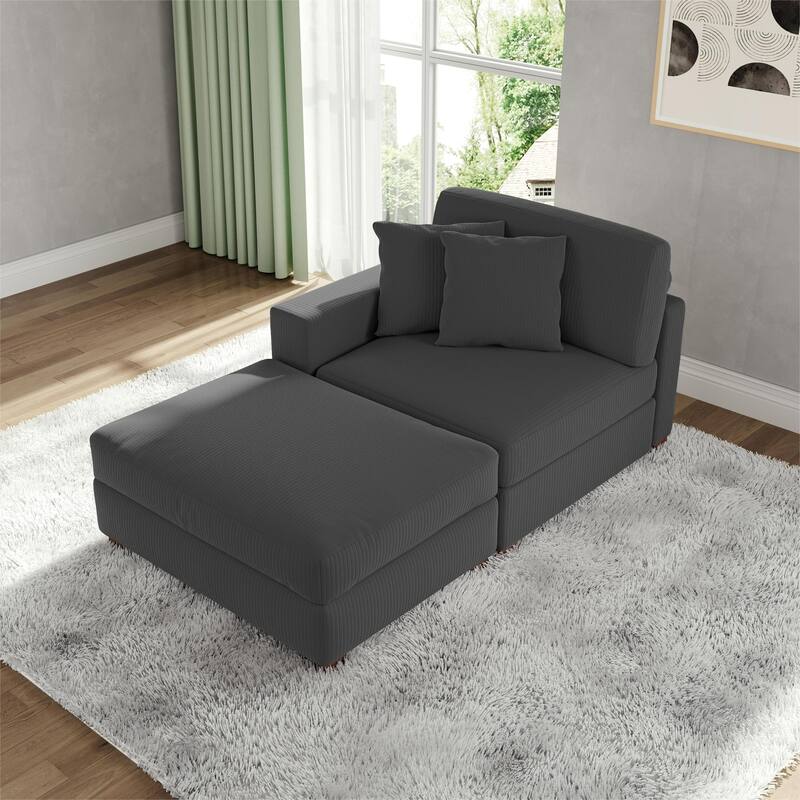 Corduroy Chaise Lounge Sofa with Ottoman for Living Room