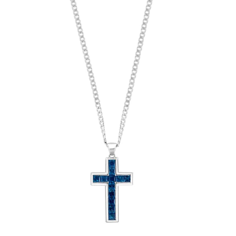 EFFY Men's 925 Sterling Silver London Blue Topaz Pendant Cross Necklace