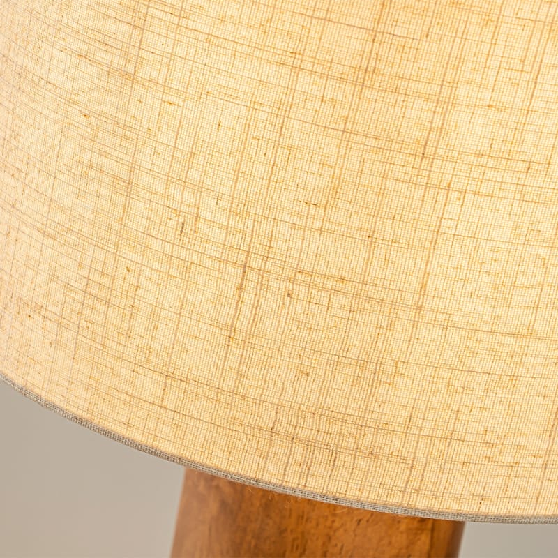 24'' Vintage Honey Brown Wood Bedside Table Lamp Classic Round Nightstand Lamp with Beige Fabric Shade for Bedroom - W14''