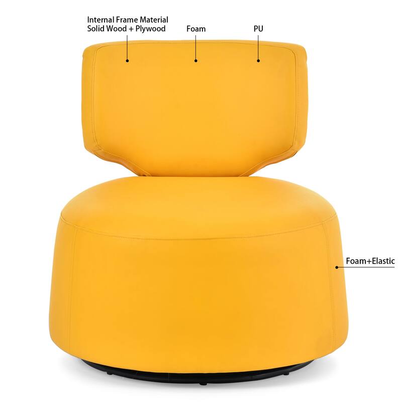 PU Swivel Barrel Chair with 360° Rotation, Solid Wood Frame, and 220lb Capacity