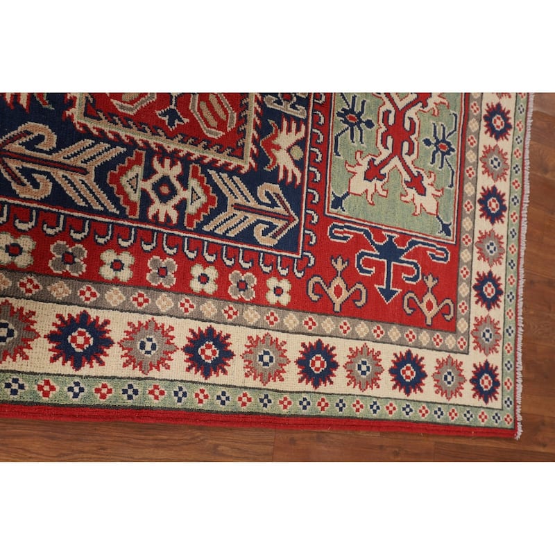 Red Kazak Area Rug Hand-Knotted Wool Carpet - 4'2" x 6'0"