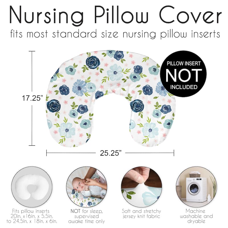 Sweet Jojo Designs Watercolor Floral Nursing Breastfeeding Pillow Cover Case Pillow Not Included Navy Blue Pink Boho Shabby Chic