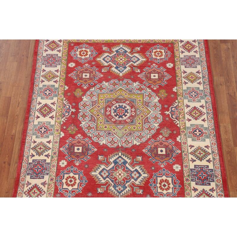 Kazak Oriental Area Rug Handmade Red Wool Carpet - 5'0" x 6'7"