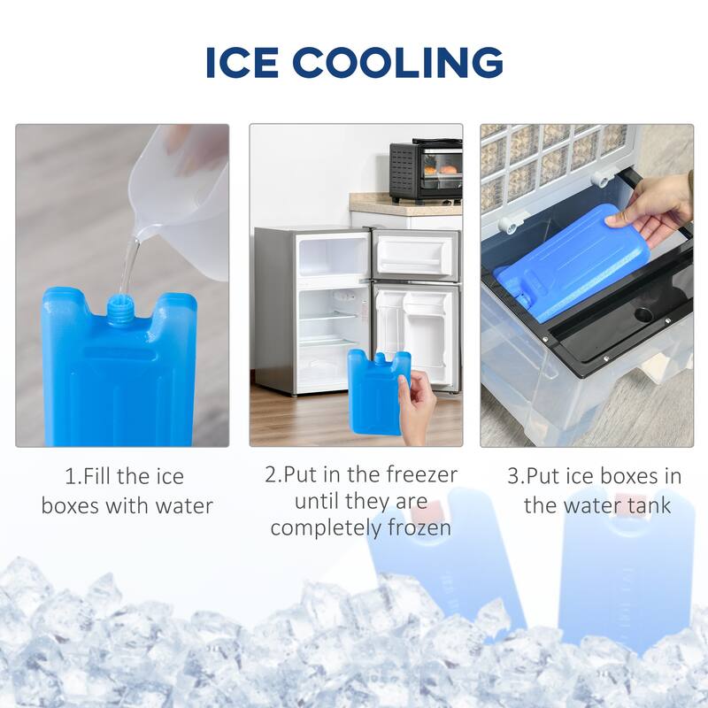HOMCOM Mobile Air Cooler, Evaporative Ice Cooling Fan Water Conditioner Humidifier Unit with 3 Modes, 3 Speed, Remote Controller
