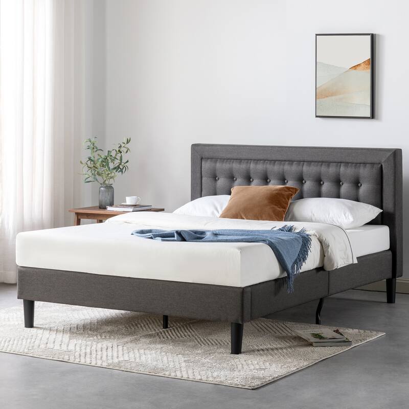 Priage by ZINUS Dark Grey Button Tufted Upholstered Platform Bed Frame - Queen