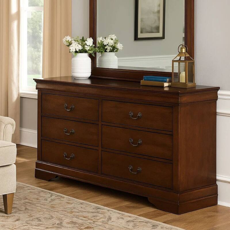 6 Drawer Wooden Dresser In Contemporary Style, Brown