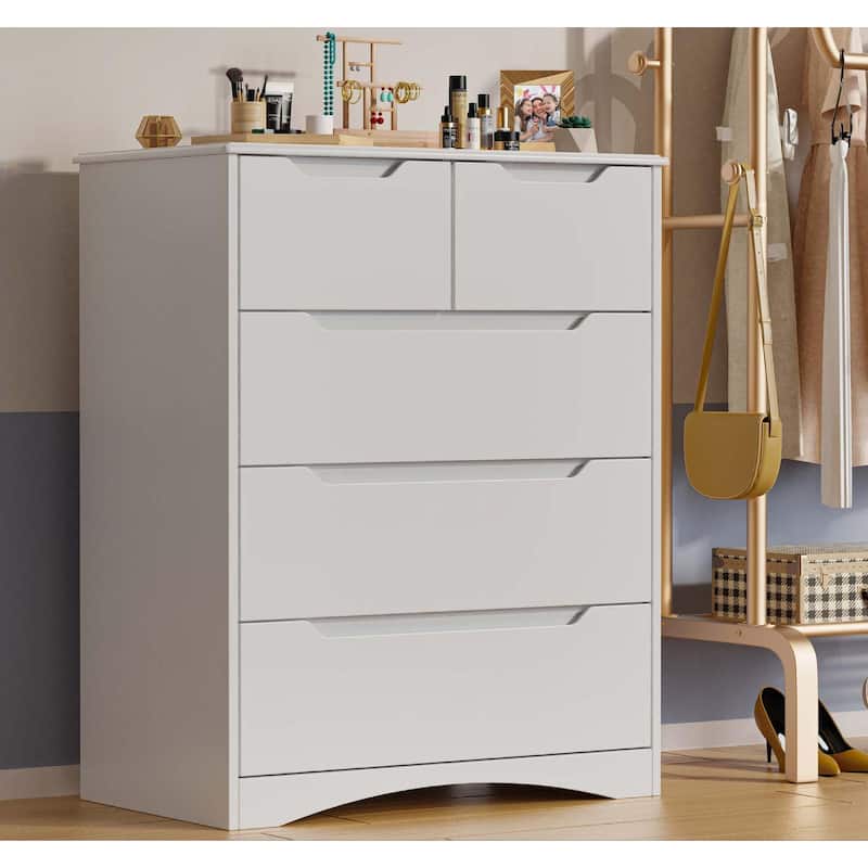 37 “ Tall Modern 5 Drawer Chest of Drawers Dresser Organizer, Vertical Clothes Storage Hanging Cabinet for Hallway, Bedroom - White - 5-drawer