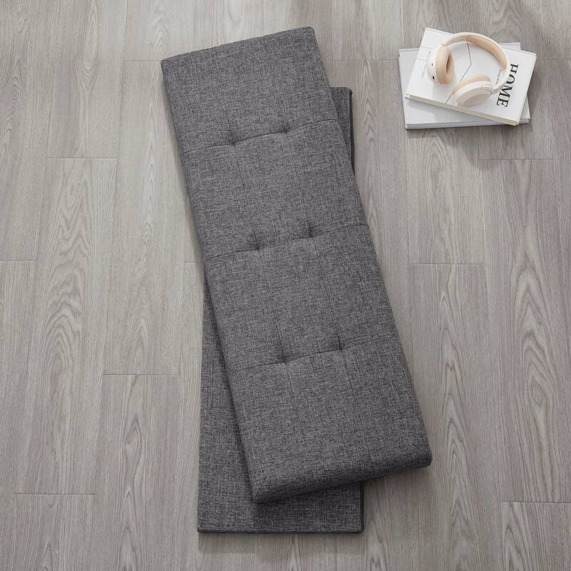 Foldable Tufted Linen Storage Ottoman Bench