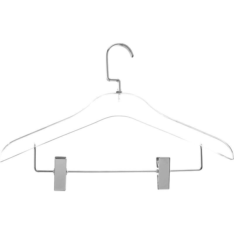 DesignStyles Clear Acrylic Clothes Hangers w/Hanging Clips - 10 Pk - Chrome