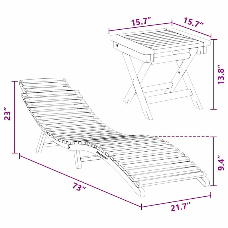vidaXL Sun Lounger Folding Brown 184 x 55 x 59 cm Solid Teak Wood - 72.4 x 21.7 x 23.2