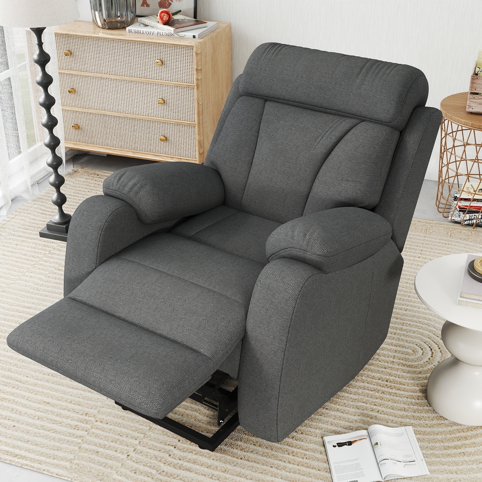 Power Lift Recliner Chair with Side Storage Fabric Upholstered Sofa Chair Reading Chair for Elderly Electric Riser Chair