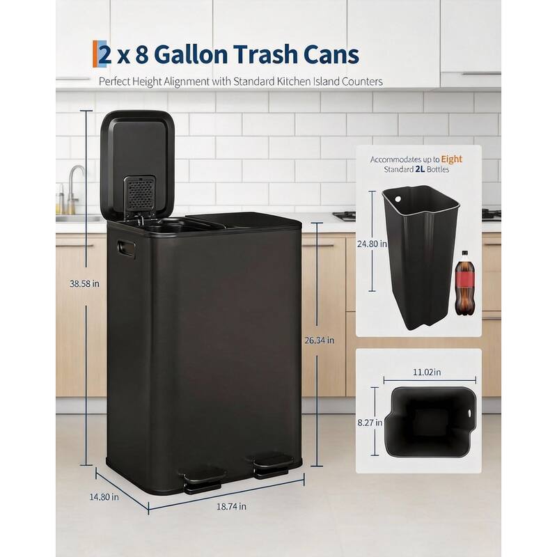 Trash Can, Dual Step for Trash & Recycling