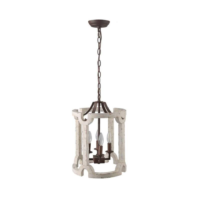 4-Light White Weathered Cylinder Lantern Chandelier - Whitewashed