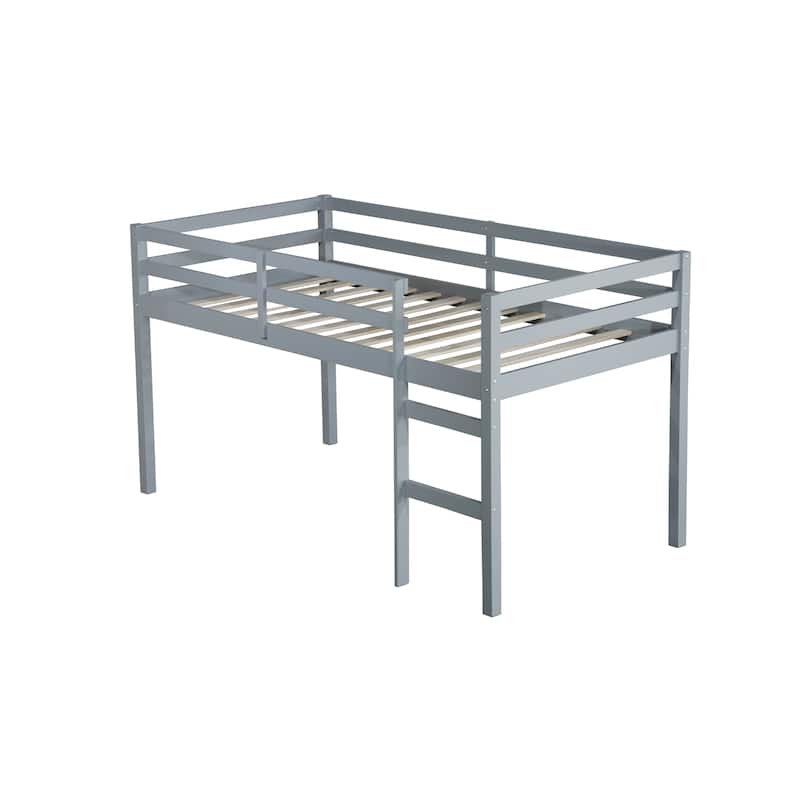 Solid Wooden, Rubber Wooden Twin Loft Bed with Ladder, Bed Platform of Strengthened Slats