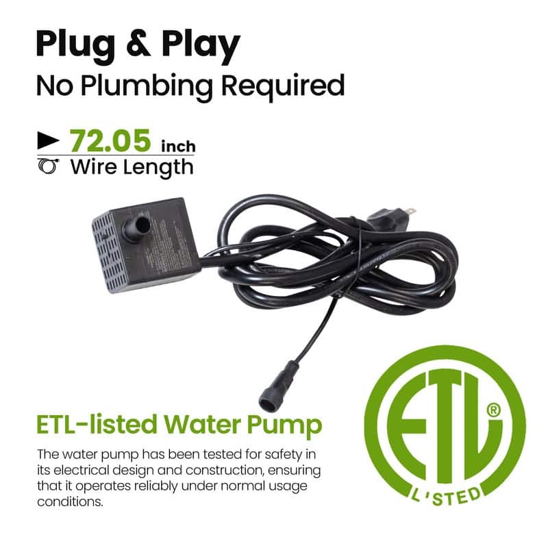 Round Blue Ceramic Water Floor Fountain with LED Light and Pump