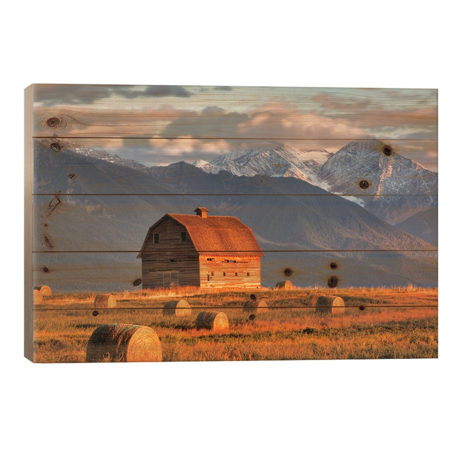 Dupuis Barn With Mission Range In The Background, Ronan, Lake County, Montana, USA Print On Wood by Chuck Haney - Multi-Color