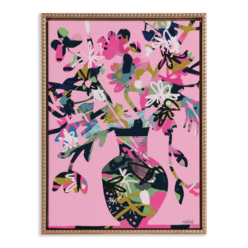 Kate and Laurel Sylvie Beaded Pinnacle Vase Framed Canvas by Inkheart Designs