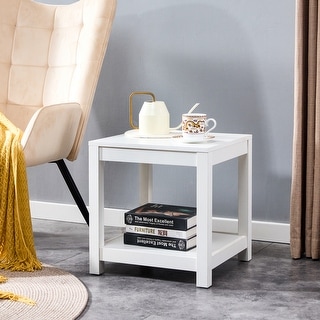 Simple white side table 2-tier small space end table ,modern night stand,  sofa table, side table with storage shelve Bed Bath Beyond 36357568