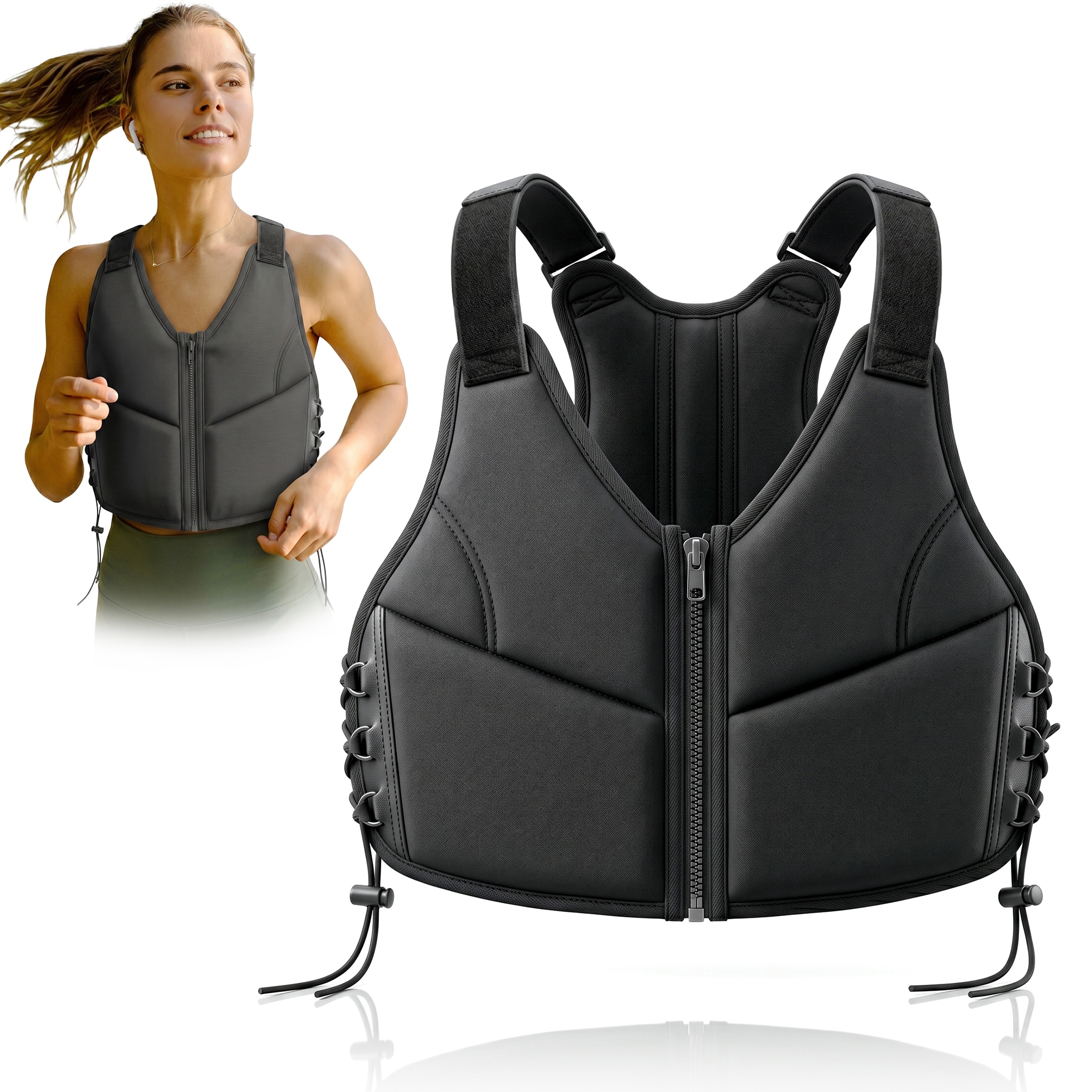 10LBS Adjustable Weighted Vest for Women with Zipper Lace-Up Design