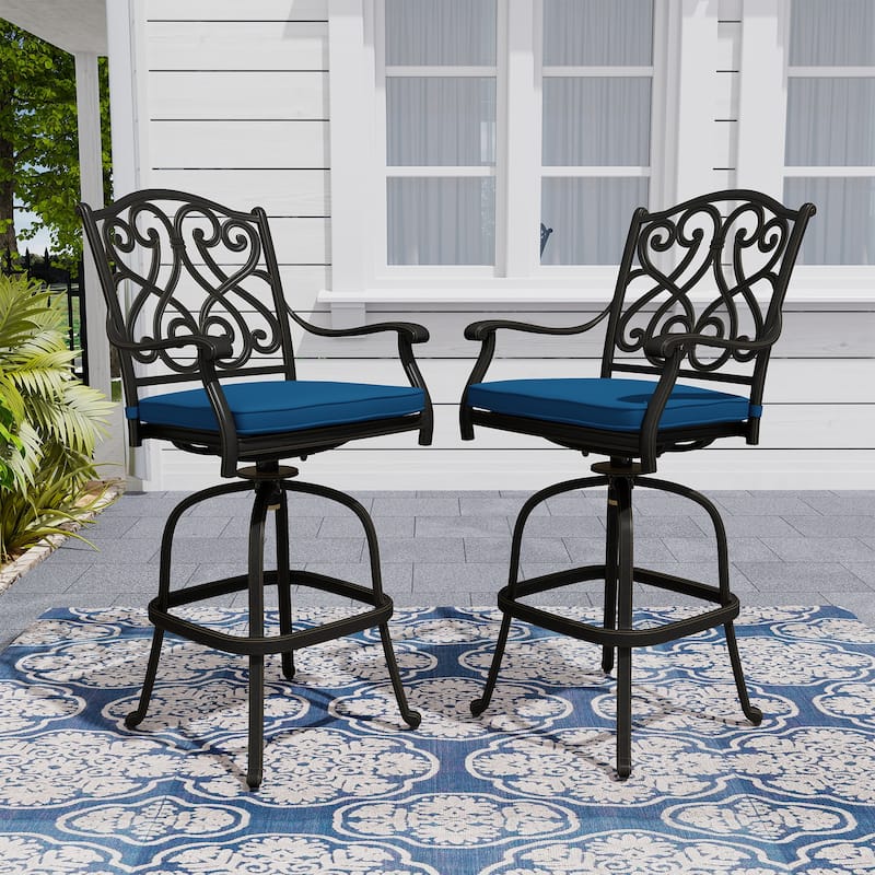 Cast Aluminum Outdoor Stool with Cushion (Set of 2)