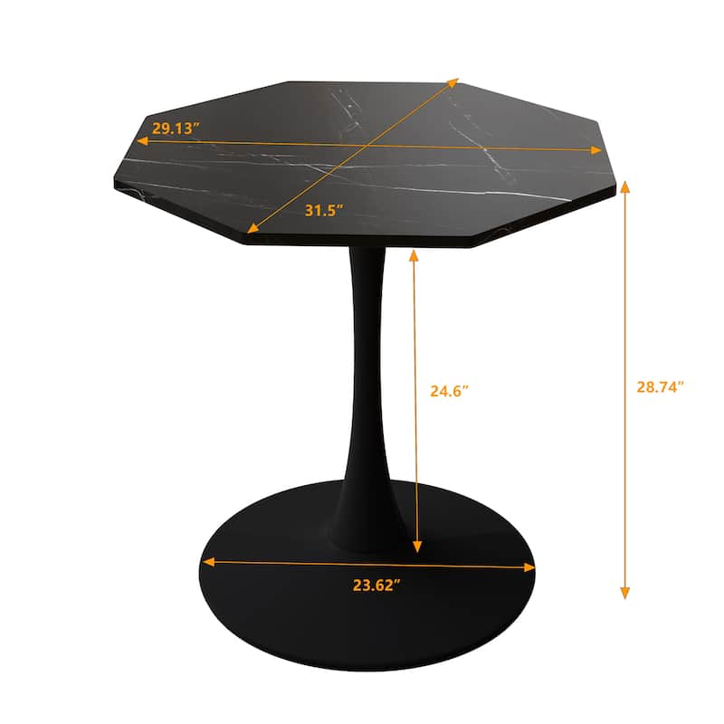 31.50"Modern Octagonal Coffee Table with Printed Marble Table Top,Metal Base, for Dining Room, Kitchen, Living Room