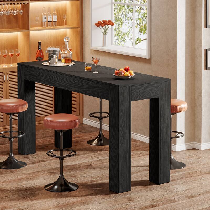 63" Wooden Counter Height Bar Table, Rectangular High Top Dining Table for Kitchen, Home Bar, Living Room