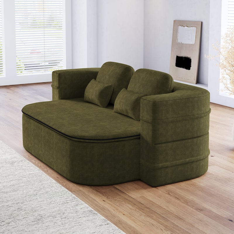 75''2-in-1 Foldable Sofa,Convertible Sleeper Foam Chenille Floor folding Sofa Bed with Multi Functional Blanket,Lounge Sofa