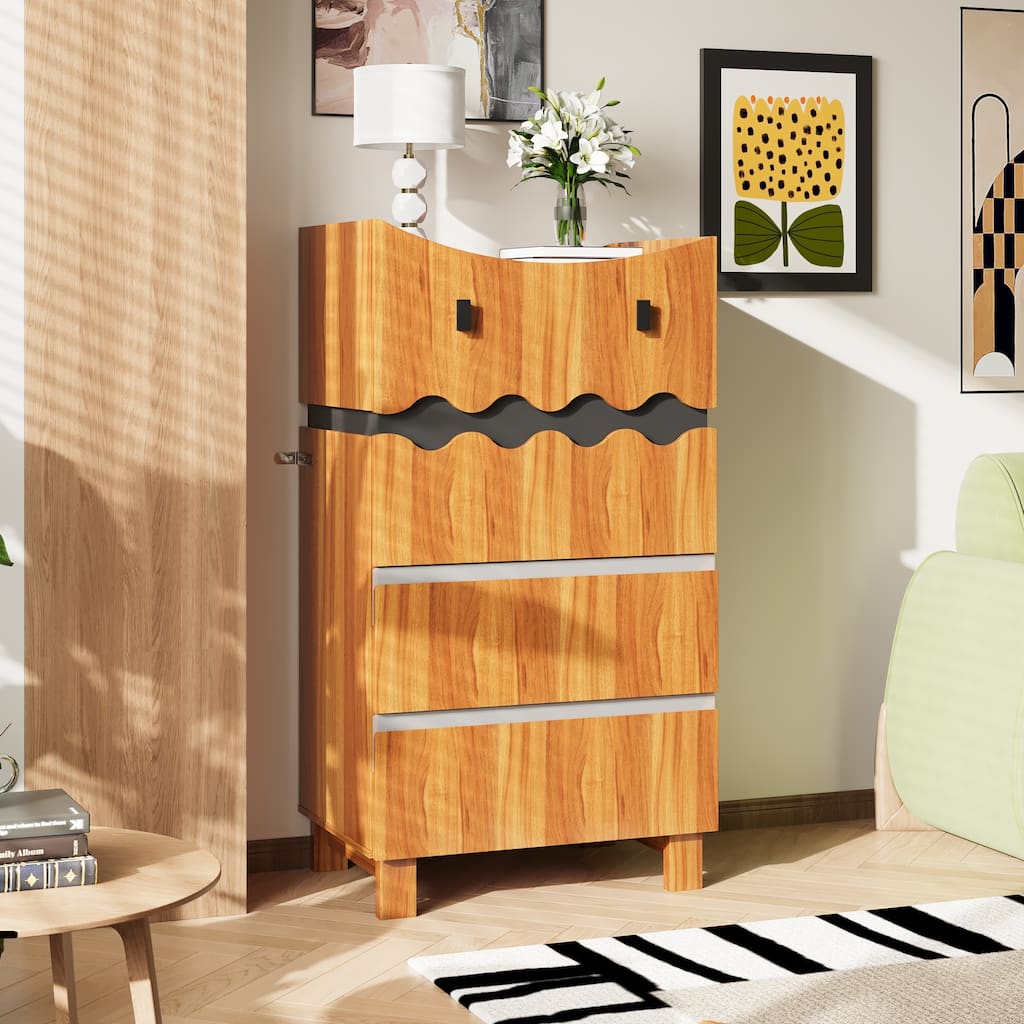 Modern Wooden Chest of Drawers with Wavy Front Design, 4-Drawer Storage Cabinet for Bedroom or Living Room