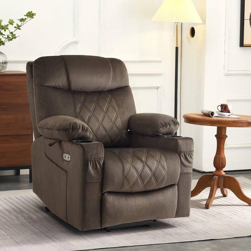 MCombo Small Dual Motor Power Lift Recliner Chair with Massage,Dual Heating, Adjustable Headrest, Fabric 7222 - Coffee