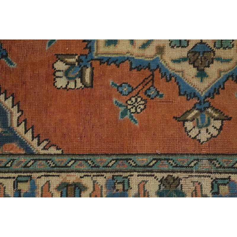 Hand Knotted Oriental 100% Wool Carpet Traditional Floral Oranges & Rust Tabriz Area Rug - 4' 9'' X 3' 0''