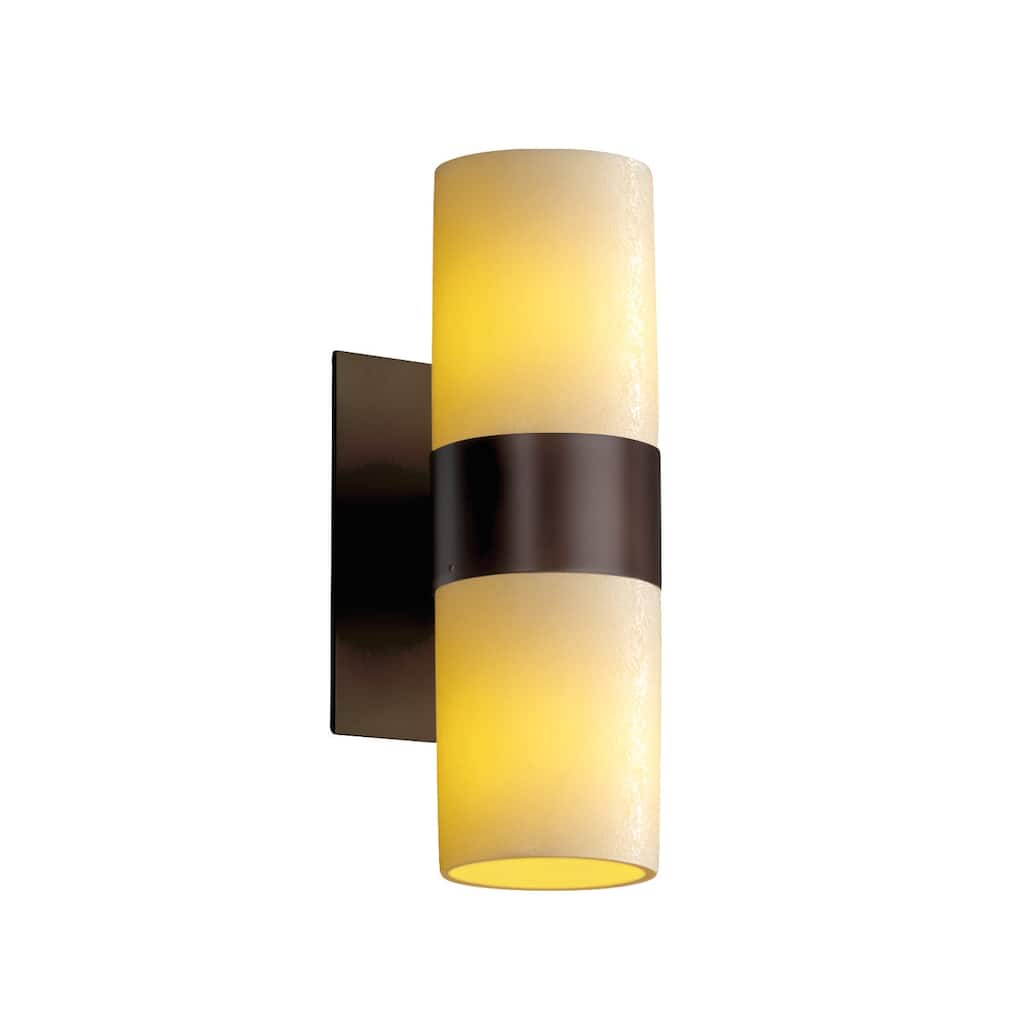Justice Design CandleAria Dakota 2-light Up & Downlight Dark Bronze Wall Sconce, Cream Cylinder w/ Flat Rim Shade