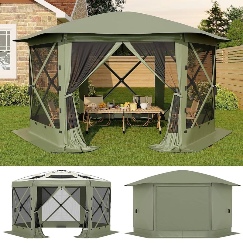 11.8FT Pop Up Gazebo Tent with 6 Removable Wind Panels for Outdoor Events, Camping, Patio, Backyard - N/A
