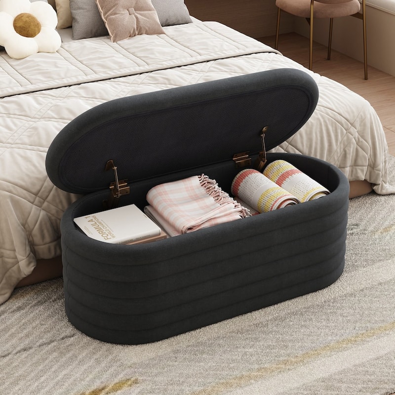 Ottoman Bench Upholstered Fabric Storage Bench End of Bed Stool with Safety Hinge for Bedroom, Living Room, Entryway