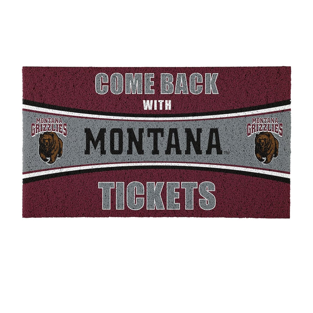 University of Montana 28 in. x 16 in. PVC "Come Back With Tickets" Trapper Door Mat