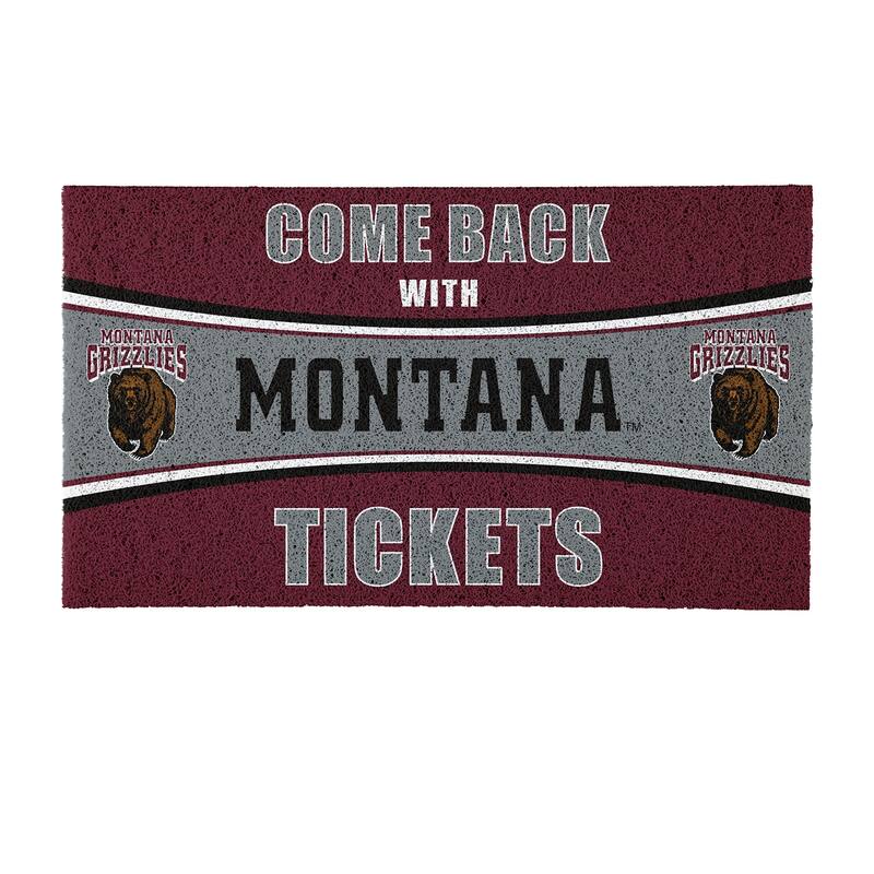 University of Montana 28 in. x 16 in. PVC "Come Back With Tickets" Trapper Door Mat