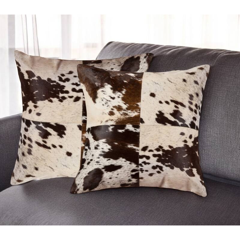 Set of Two 18" Chocolate and White Cowhide Cowhide Throw Pillows - White