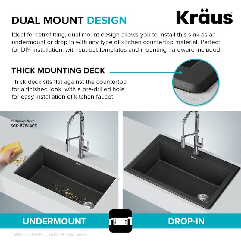 KRAUS Forteza Granite 33 inch Undermount Drop-in Kitchen Sink