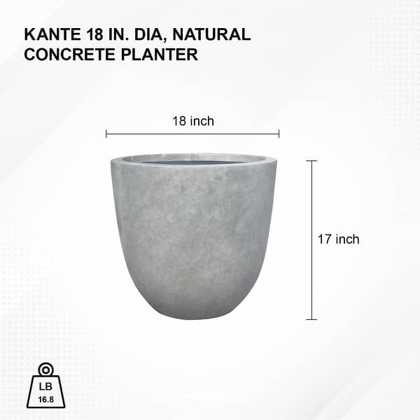 dimension image slide 1 of 11, Kante 18 Inch Dia Round Concrete Planter, Indoor Outdoor Large Plant Pot